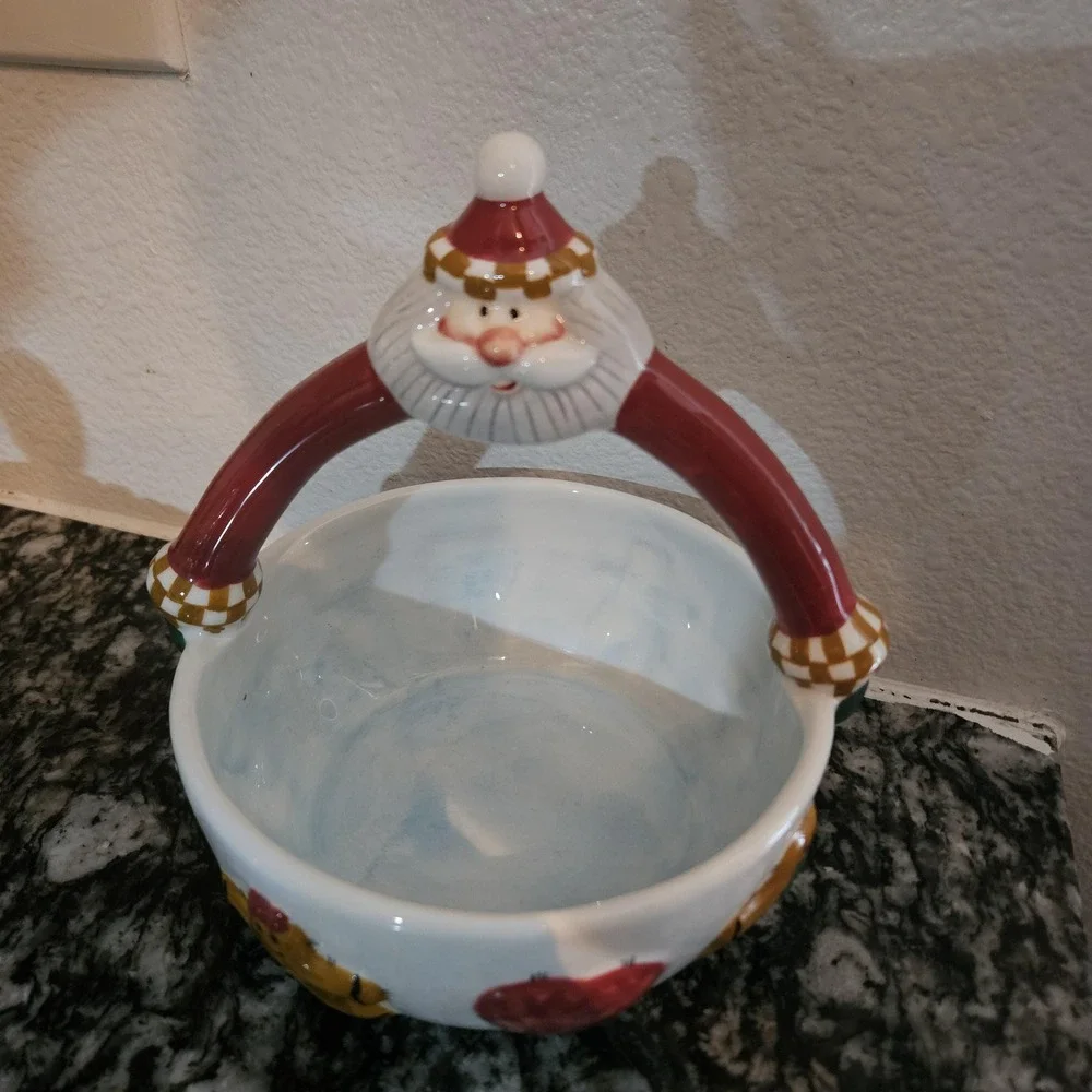 ceramic Santa Claus candy bowl holiday serving‎ dish Palm Tree Co.